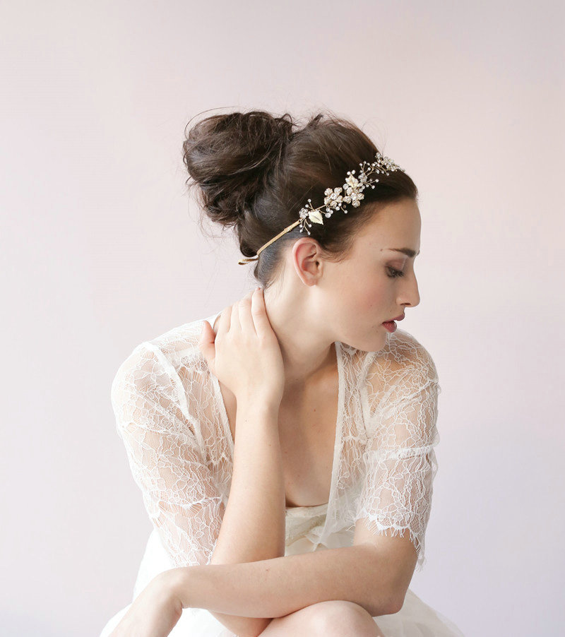 Luxury Beaded Gold Blossom Hair Vine Crystal Flower Hairwear Bridal Wedding Hair Band Accessories