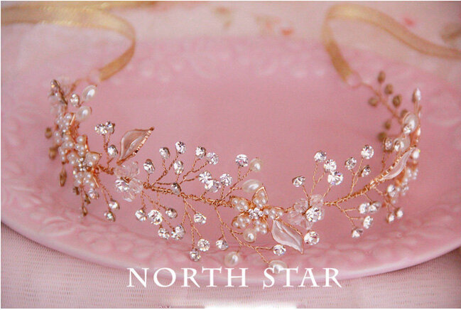 Luxury Beaded Gold Blossom Hair Vine Crystal Flower Hairwear Bridal Wedding Hair Band Accessories