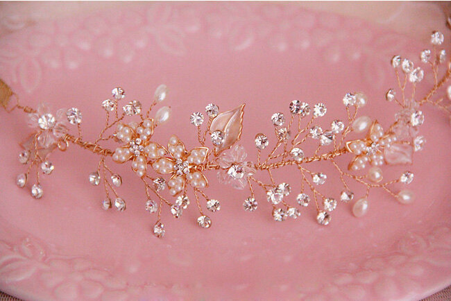 Luxury Beaded Gold Blossom Hair Vine Crystal Flower Hairwear Bridal Wedding Hair Band Accessories