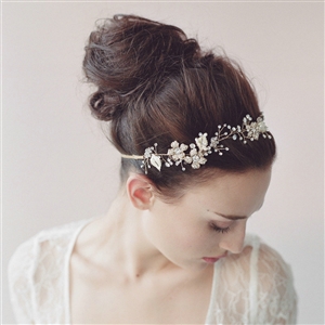 Luxury Beaded Gold Blossom Hair Vine Crystal Flower Hairwear Bridal Wedding Hair Band Accessories