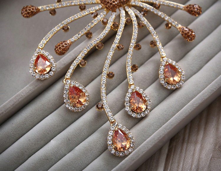 Luxury Champagne Wedding Bridal Accessories Water drops Diamond Crystal Necklace Earrings Sets