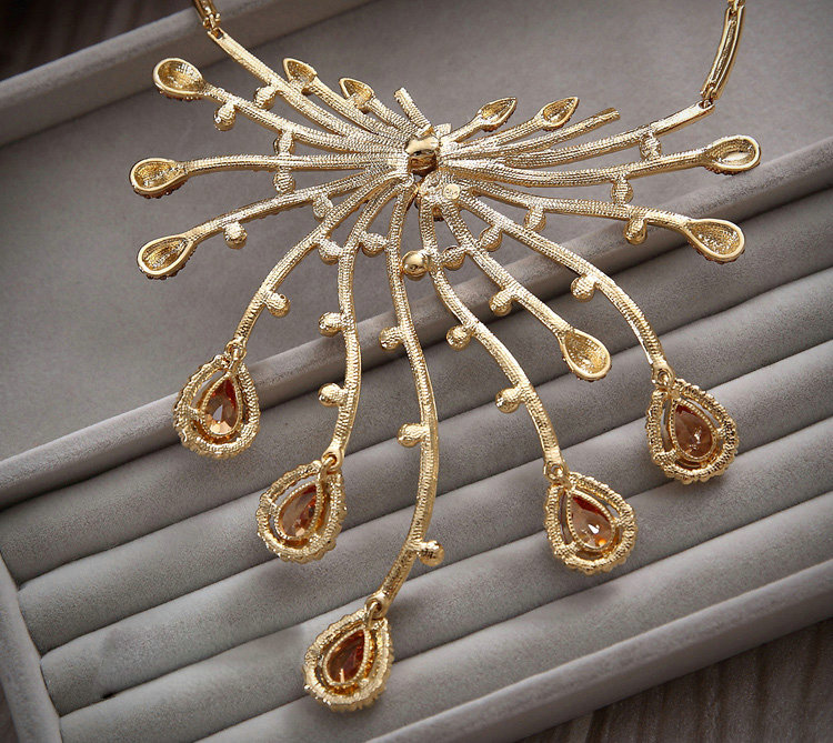 Luxury Champagne Wedding Bridal Accessories Water drops Diamond Crystal Necklace Earrings Sets