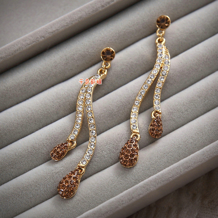 Luxury Champagne Wedding Bridal Accessories Water drops Diamond Crystal Necklace Earrings Sets