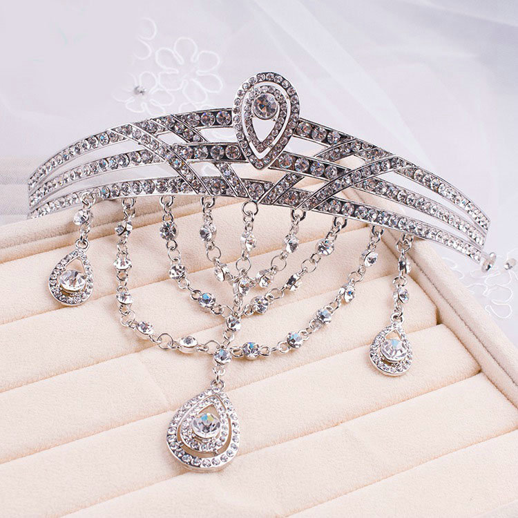Luxury Classic European Wedding Jewelry Crystal Tassel Tiaras Bridal Crown Rhinestone Hair Accessories