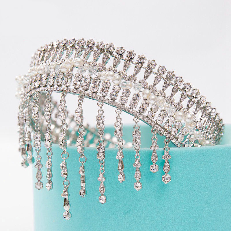 Luxury Classic Wedding Jewelry Crystal Large Ring Tassel Tiaras Bridal Rhinestone Crown Hair Accessories