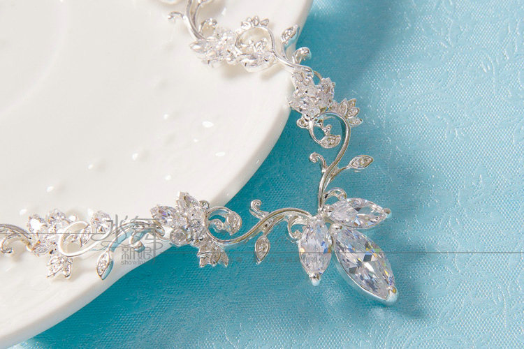 Luxury Classic Wedding Jewelry Sets Crystal Flower Vine Tiara & Earrings & Bridal Zircon Necklace