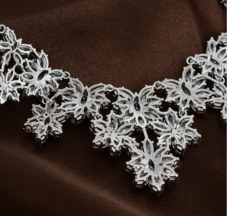 Luxury Elegant Banquet Wedding Jewelry Sets Diamond Flower Earrings & Bridal Zircon Statement Necklace
