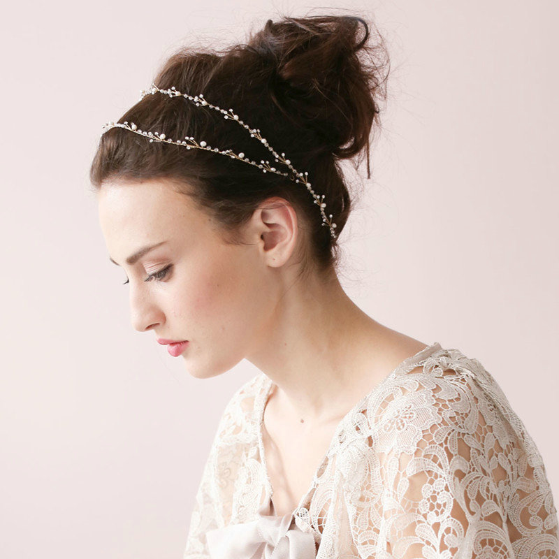 Luxury Elegant Beaded Crystal Hair Band Pearl Gold Bridal Wedding Hair Hoop Accessories