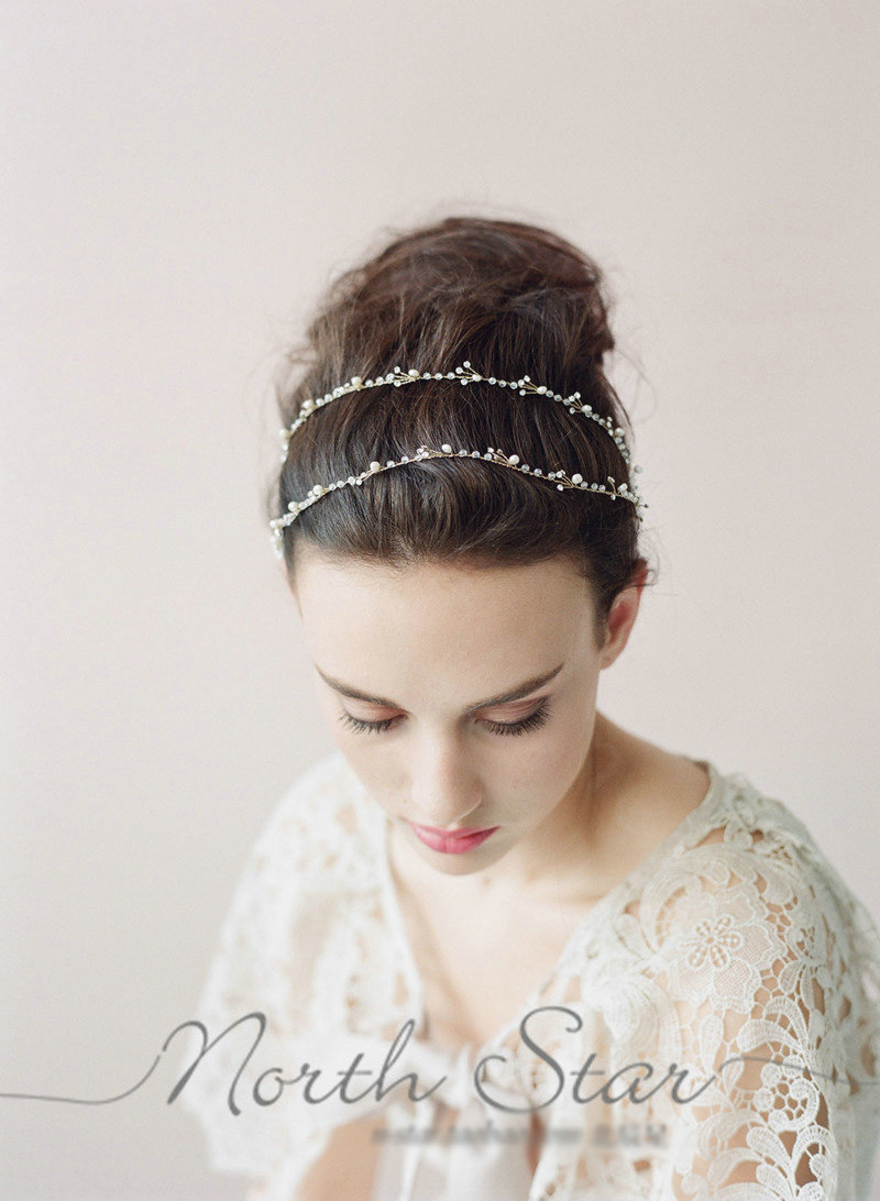 Luxury Elegant Beaded Crystal Hair Band Pearl Gold Bridal Wedding Hair Hoop Accessories