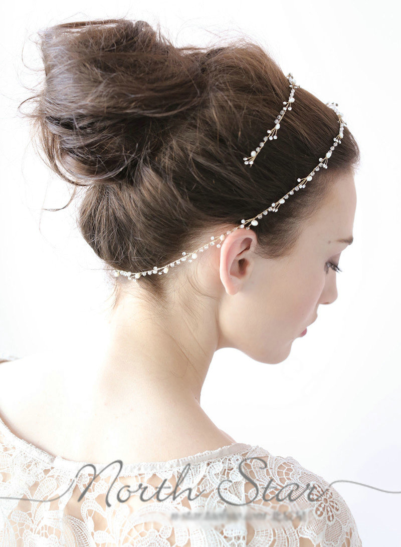 Luxury Elegant Beaded Crystal Hair Band Pearl Gold Bridal Wedding Hair Hoop Accessories