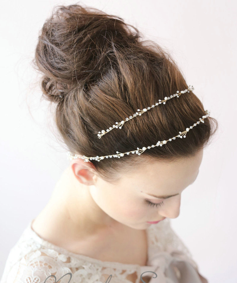 Luxury Elegant Beaded Crystal Hair Band Pearl Gold Bridal Wedding Hair Hoop Accessories
