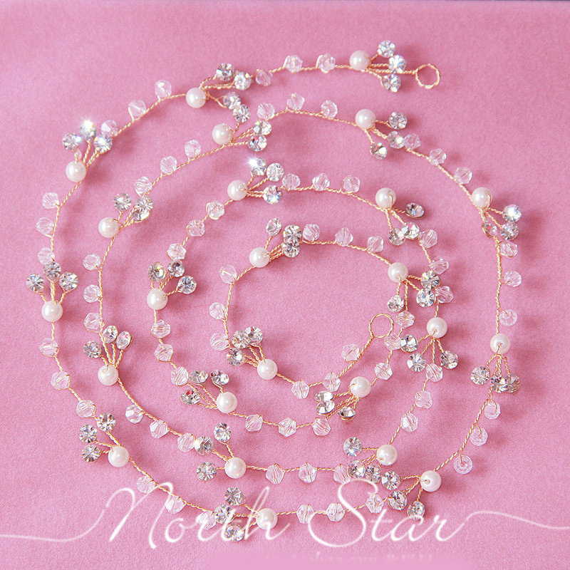 Luxury Elegant Beaded Crystal Hair Band Pearl Gold Bridal Wedding Hair Hoop Accessories