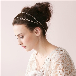 Luxury Elegant Beaded Crystal Hair Band Pearl Gold Bridal Wedding Hair Hoop Accessories