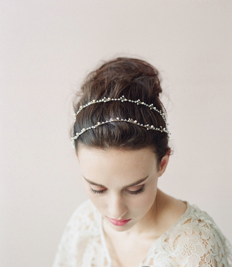 Luxury Elegant Beaded Crystal Hair Band Pearl Silver Bridal Wedding Hair Hoop Accessories