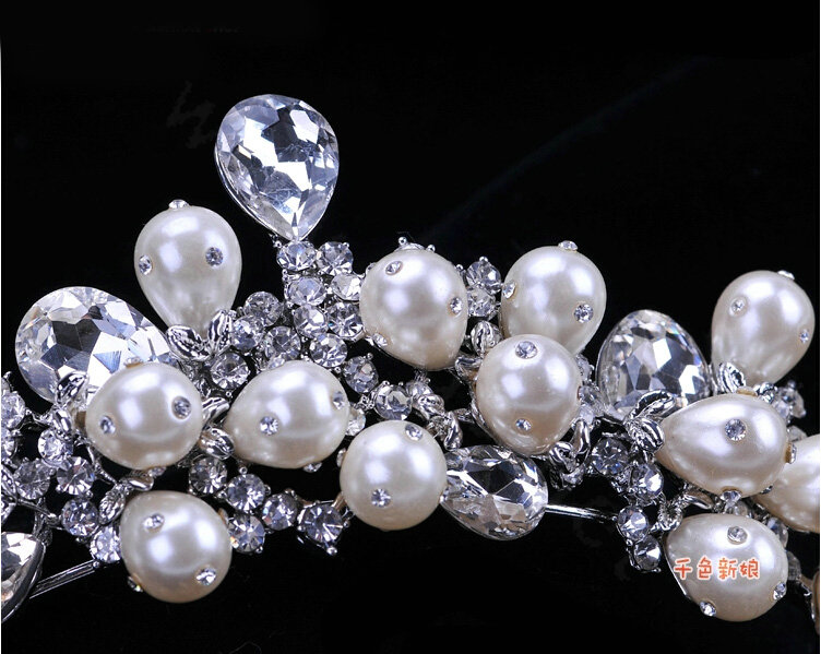 Luxury Elegant Wedding Jewelry Sets Flower Crystal Tiara & Earrings & Bridal Pearl Necklace