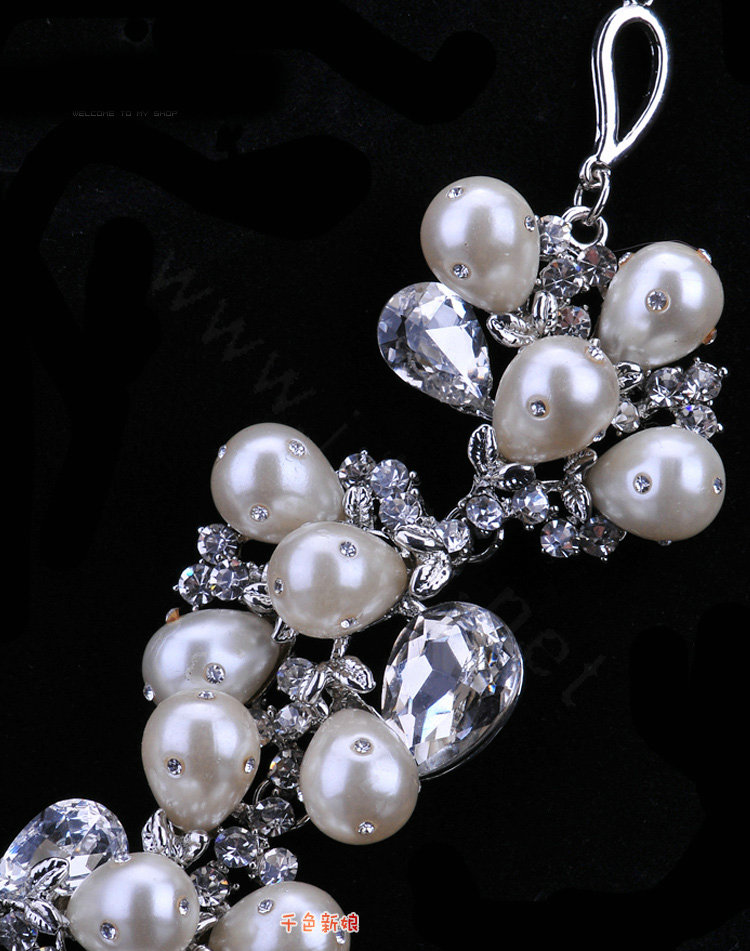 Luxury Elegant Wedding Jewelry Sets Flower Crystal Tiara & Earrings & Bridal Pearl Necklace