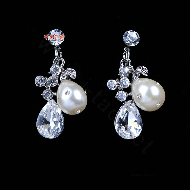 Luxury Elegant Wedding Jewelry Sets Flower Crystal Tiara & Earrings & Bridal Pearl Necklace