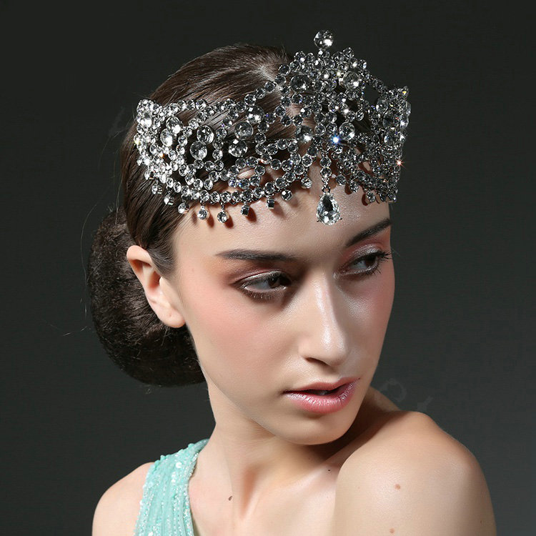 Luxury European Wedding Jewelry Flower Crystal Large Tiaras Bridal Crown Rhinestone Hair Accessories