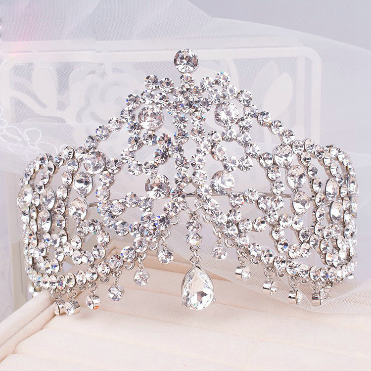 Luxury European Wedding Jewelry Flower Crystal Large Tiaras Bridal Crown Rhinestone Hair Accessories
