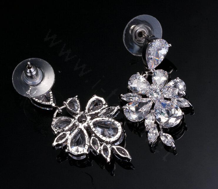 Luxury Evening Party Wedding Jewelry Sets Flower Stud Earrings & Bridal Zircon Statement Necklace