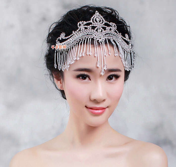 Luxury Fashion Wedding Jewelry Crystal Beads Tassel Large Tiaras Bridal Crown Rhinestone Hair Accessories