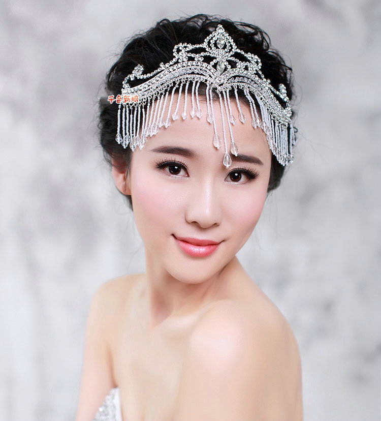 Luxury Fashion Wedding Jewelry Crystal Beads Tassel Large Tiaras Bridal Crown Rhinestone Hair Accessories