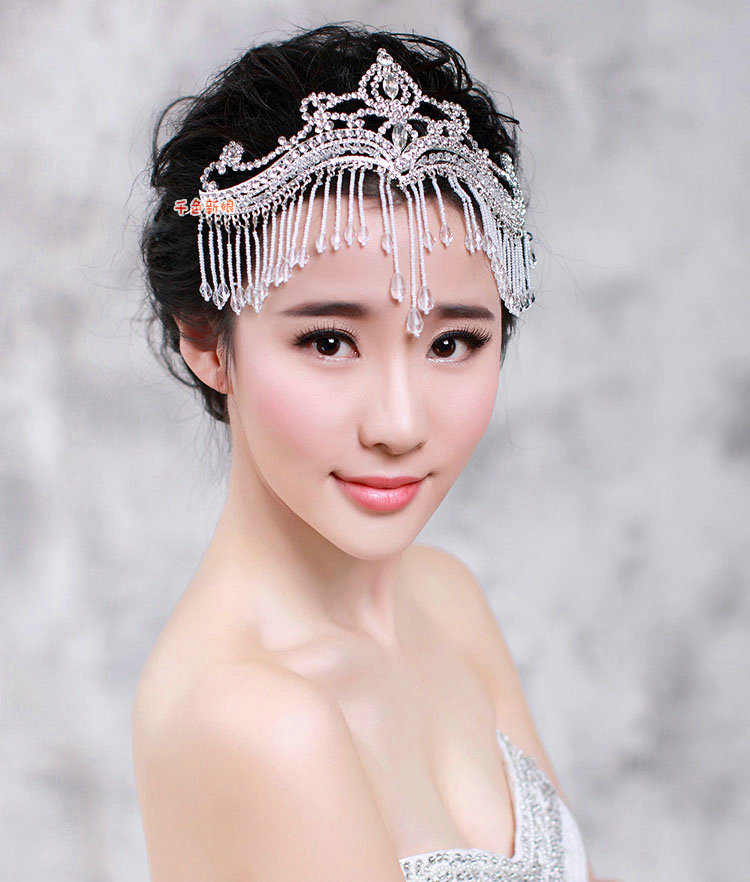 Luxury Fashion Wedding Jewelry Crystal Beads Tassel Large Tiaras Bridal Crown Rhinestone Hair Accessories