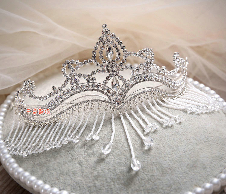 Luxury Fashion Wedding Jewelry Crystal Beads Tassel Large Tiaras Bridal Crown Rhinestone Hair Accessories
