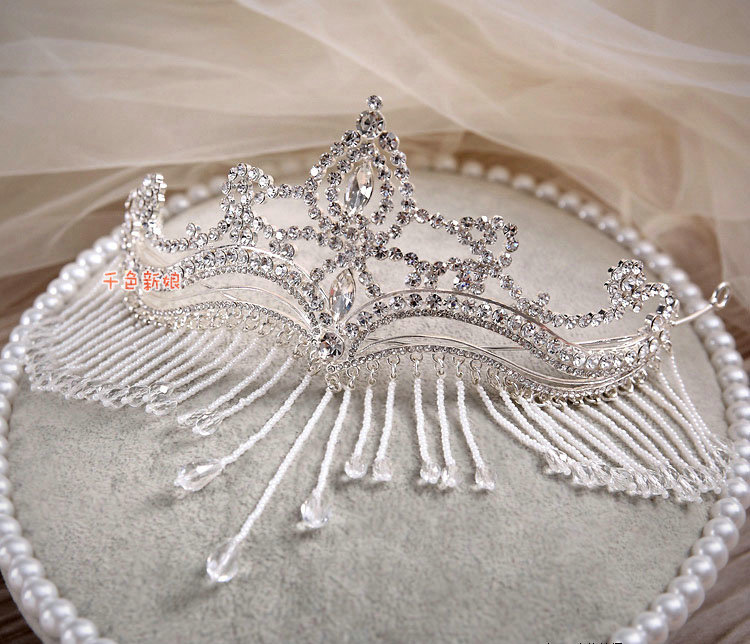 Luxury Fashion Wedding Jewelry Crystal Beads Tassel Large Tiaras Bridal Crown Rhinestone Hair Accessories