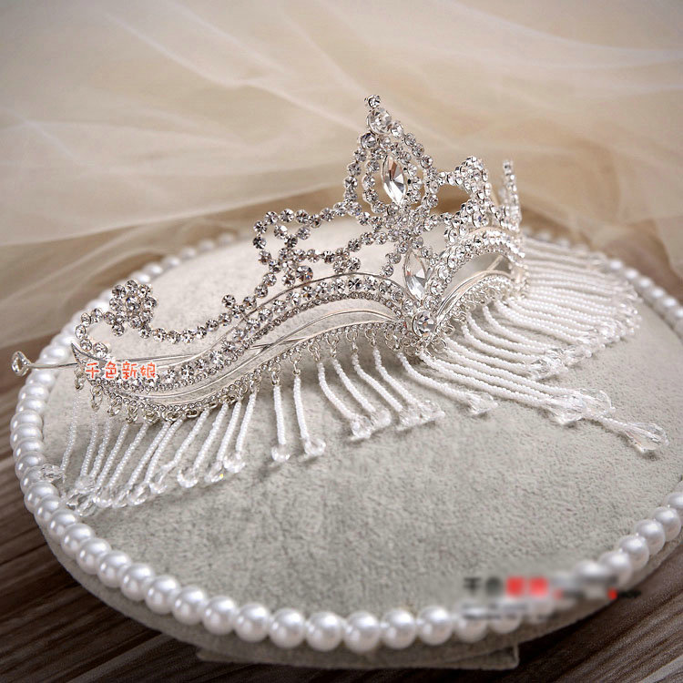 Luxury Fashion Wedding Jewelry Crystal Beads Tassel Large Tiaras Bridal Crown Rhinestone Hair Accessories