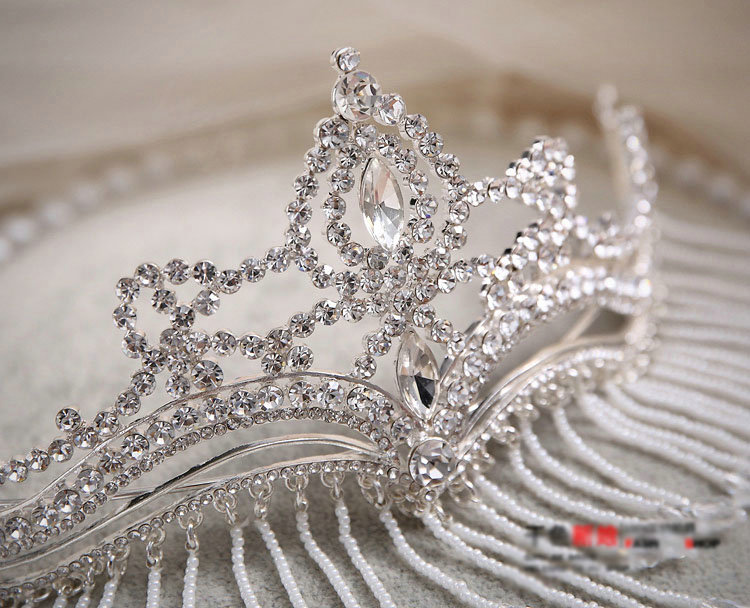Luxury Fashion Wedding Jewelry Crystal Beads Tassel Large Tiaras Bridal Crown Rhinestone Hair Accessories