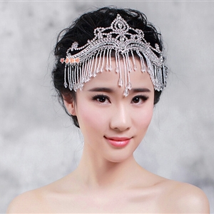 Luxury Fashion Wedding Jewelry Crystal Beads Tassel Large Tiaras Bridal Crown Rhinestone Hair Accessories