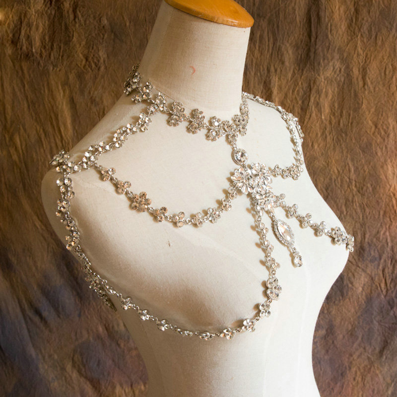 Luxury Fashion Wedding Jewelry Crystal Flower Bridal Necklace Rhinestone Tassel Shoulder Accessories
