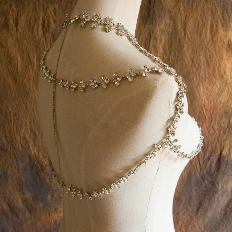 Luxury Fashion Wedding Jewelry Crystal Flower Bridal Necklace Rhinestone Tassel Shoulder Accessories
