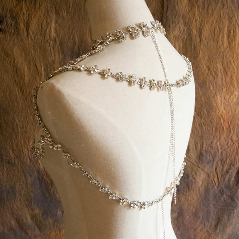 Luxury Fashion Wedding Jewelry Crystal Flower Bridal Necklace Rhinestone Tassel Shoulder Accessories