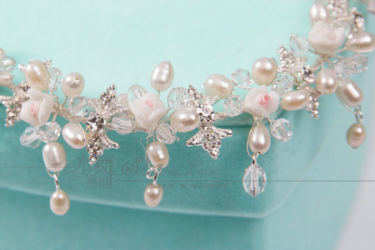Luxury Fashion Wedding Jewelry Sets Pearl Flower by hand Crystal Bead Earrings & Bridal Necklace