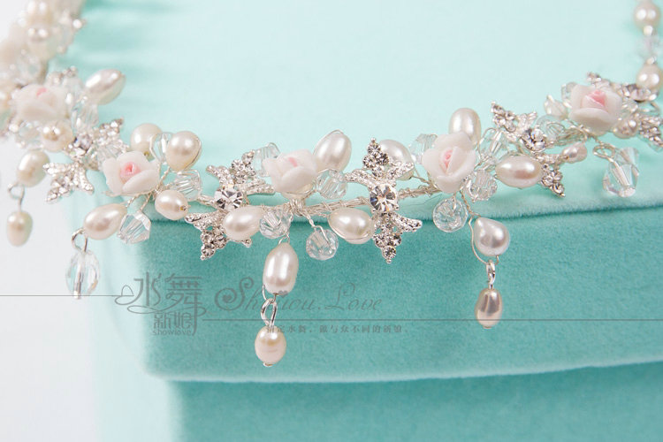 Luxury Fashion Wedding Jewelry Sets Pearl Flower by hand Crystal Bead Earrings & Bridal Necklace