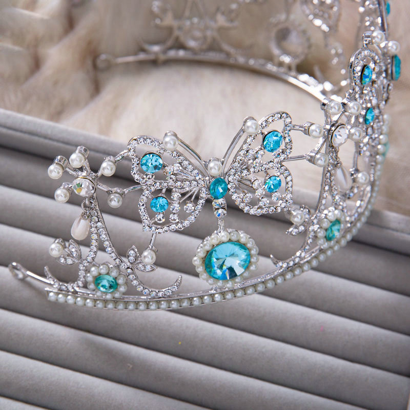 Luxury Retro Wedding Jewelry Crystal Pearl Butterfly Tiaras Bridal Crown Rhinestone Hair Accessories