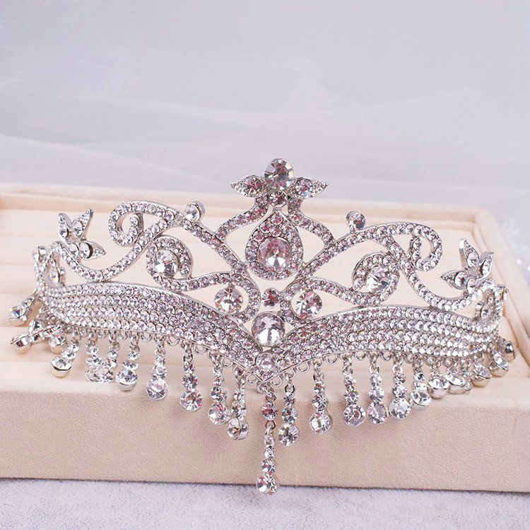 Luxury Retro Wedding Jewelry Flower Crystal Large Tassel Tiaras Bridal Rhinestone Crown Hair Accessories