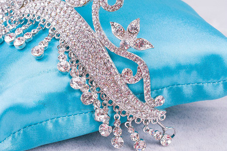 Luxury Retro Wedding Jewelry Flower Crystal Large Tassel Tiaras Bridal Rhinestone Crown Hair Accessories