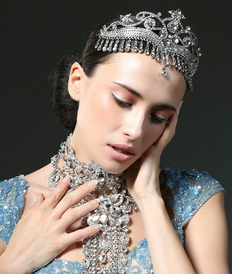 Luxury Retro Wedding Jewelry Flower Crystal Large Tassel Tiaras Bridal Rhinestone Crown Hair Accessories
