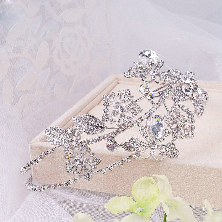 Luxury Retro Wedding Jewelry Flower Crystal Tiaras Bridal Crown Rhinestone Hair Hoop Accessories