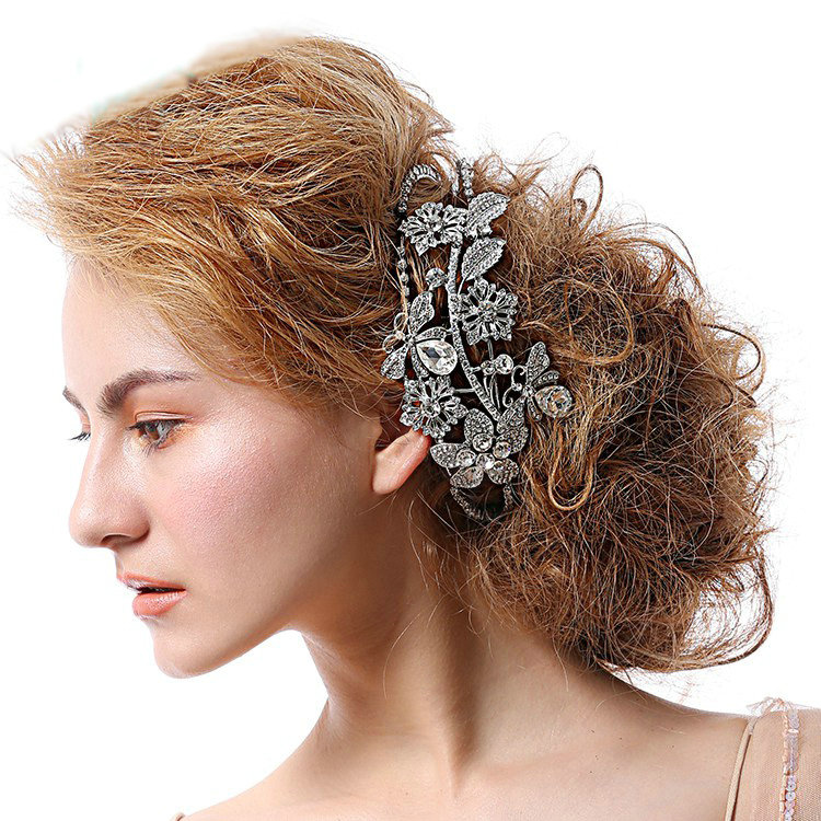 Luxury Retro Wedding Jewelry Flower Crystal Tiaras Bridal Crown Rhinestone Hair Hoop Accessories