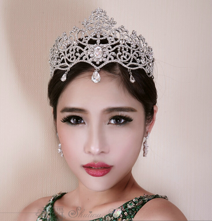 Luxury Retro Wedding Jewelry Flower Crystal Tiaras Bridal Rhinestone Pendant Crown Hair Accessories