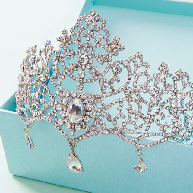 Luxury Retro Wedding Jewelry Flower Crystal Tiaras Bridal Rhinestone Pendant Crown Hair Accessories