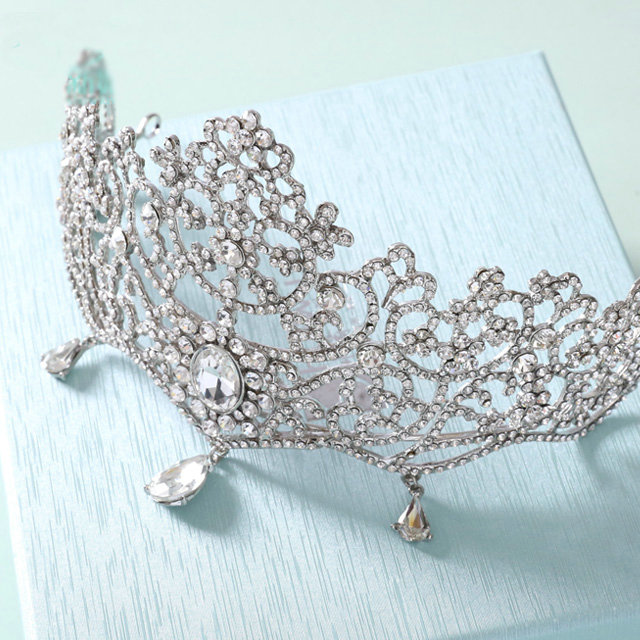 Luxury Retro Wedding Jewelry Flower Crystal Tiaras Bridal Rhinestone Pendant Crown Hair Accessories