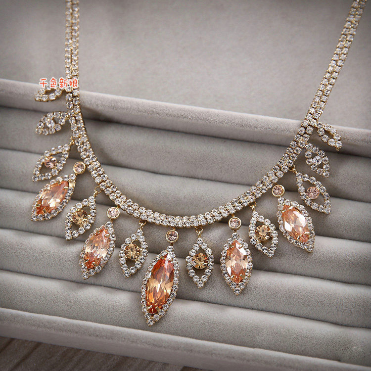 Luxury Rose Gold Wedding Bridal Accessories Elegant Crystal Diamond Necklace Earrings Sets