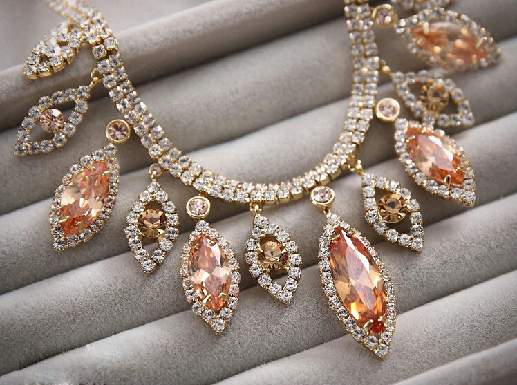 Luxury Rose Gold Wedding Bridal Accessories Elegant Crystal Diamond Necklace Earrings Sets