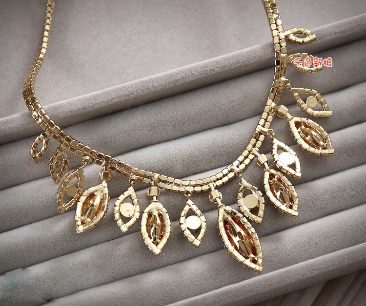 Luxury Rose Gold Wedding Bridal Accessories Elegant Crystal Diamond Necklace Earrings Sets