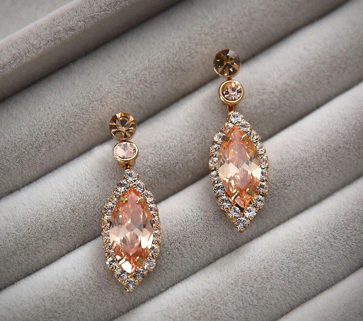 Luxury Rose Gold Wedding Bridal Accessories Elegant Crystal Diamond Necklace Earrings Sets
